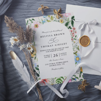 Invitation Wildflowers Rustic Elegant Modern QR Code Wedding
