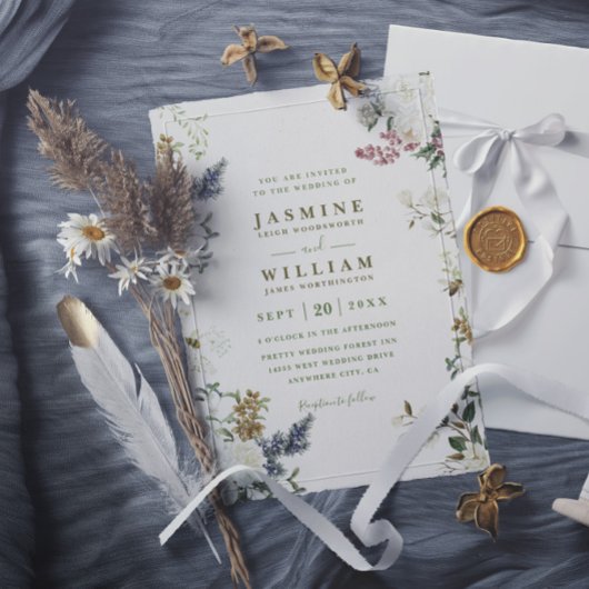 Invitation Wildflowers Rustic Elegant Modern QR Code Wedding