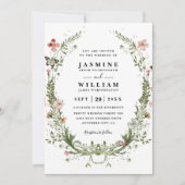 Invitation Wildflowers Spring Wreath Rustic QR Code Wedding (Devant)