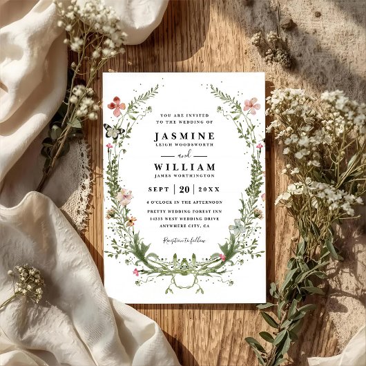 Invitation Wildflowers Spring Wreath Rustic QR Code Wedding