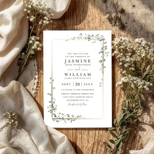 Invitation Wildflowers Vine Rustic Elegant QR Code Wedding