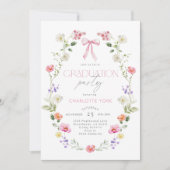 Invitation Wildlfower Graduation party Pink Bow (Devant)