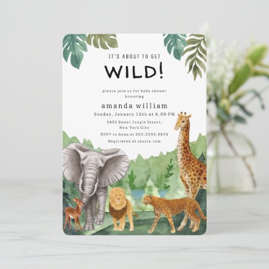 Invitation Wildlife Jungle Sarafi Animals Forest Baby Shower (Debout devant)