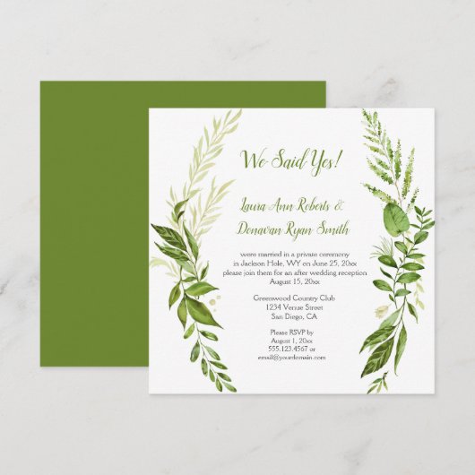 Invitation Wildwoods Botanicals Réception Rustique Seulement  (Devant / Derrière)