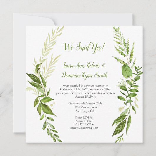 Invitation Wildwoods Botanicals Réception Rustique uniquement (Devant)