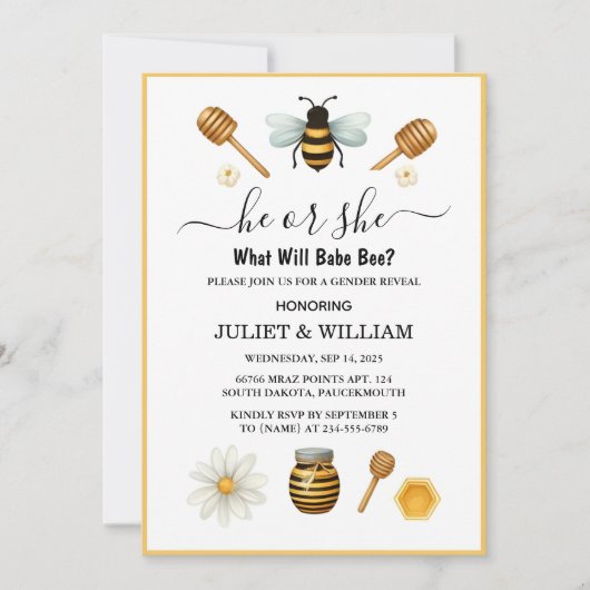 Invitation Will Bug Daisy Bloom Rustic Busy Bee Genre Révélat (Devant)