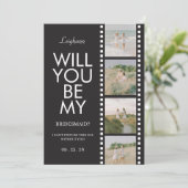 Invitation Will You Be My Bridesmaid Photo Black Reel (Debout devant)