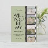 Invitation Will You Be My Bridesmaid Photo Green Reel (Debout devant)