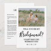 Invitation Will You Be My Bridesmaid Photo Proposal Card (Devant / Derrière)