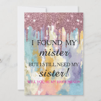 Invitation Will you be my bridesmaid? Rose Gold Dripping Invi