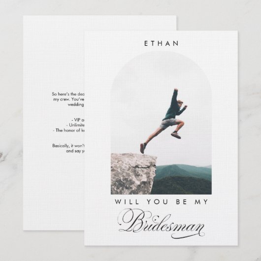 Invitation Will you be my Bridesman Minimal Photo Modern Arch (Devant / Derrière)