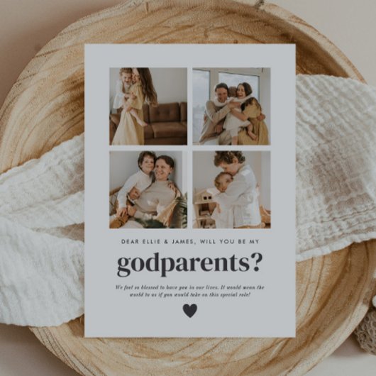 Invitation Will You Be My Godparents 4 Photo Proposal Card