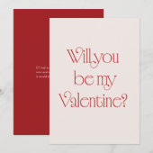 Invitation Will You Be My Valentine? Minimal Card (Devant / Derrière)