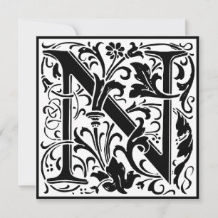 Invitation William Morris Alphabet Floral Lettre monogramme N