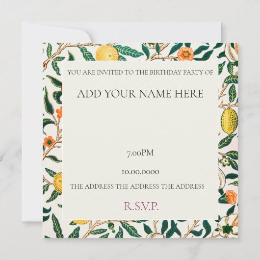 INVITATION WILLIAM MORRIS ANNIVERSAIRE (Dos)