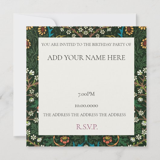 INVITATION WILLIAM MORRIS ANNIVERSAIRE (Dos)