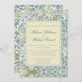 Invitation william Morris - Élégant Mariage de fleurs bleues (Devant / Derrière)