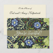 Invitation William Morris Fleur d'antiquité aux algues marine (Devant / Derrière)
