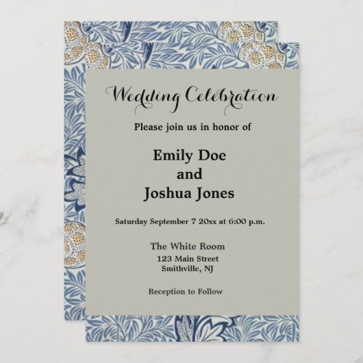 Invitation William Morris Flower Floral Design (Devant / Derrière)