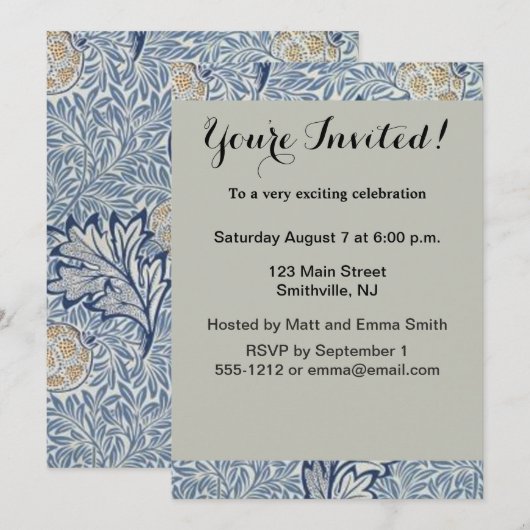 Invitation William Morris Flower Floral Design (Devant / Derrière)