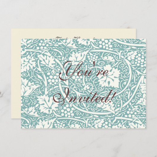 Invitation William Morris Grape Motif Turquoise Turquoise (Devant / Derrière)