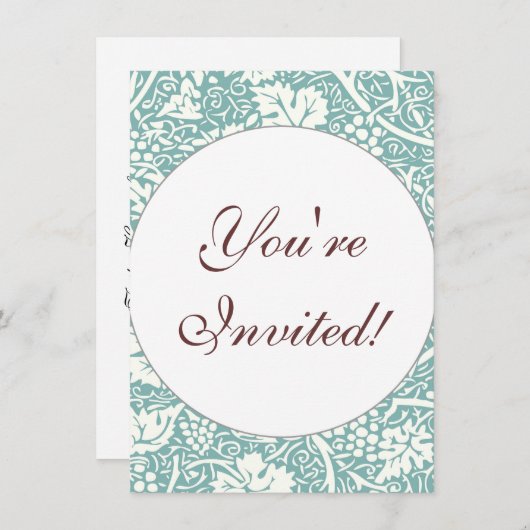 Invitation William Morris Grape Motif Turquoise Turquoise (Devant / Derrière)