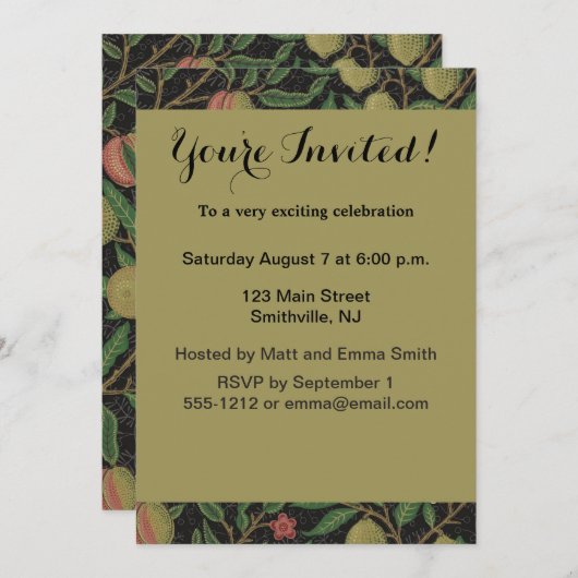 Invitation William Morris grenade classique fruits (Devant / Derrière)