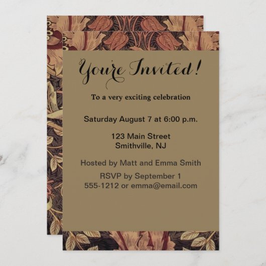 Invitation William Morris Honeysuckle Classic English Art (Devant / Derrière)