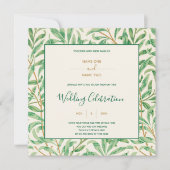 Invitation William Morris mariage motif vert à feuilles (Devant)