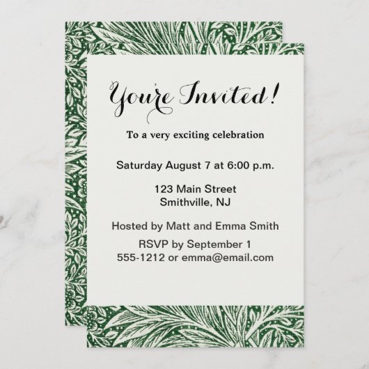 Invitation william morris marigold fleurs vertes (Devant / Derrière)