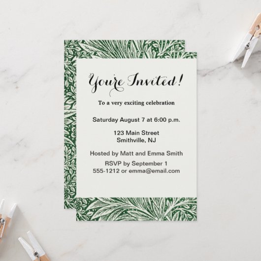 Invitation william morris marigold vert floral fleur (Devant/Arrière en situation)
