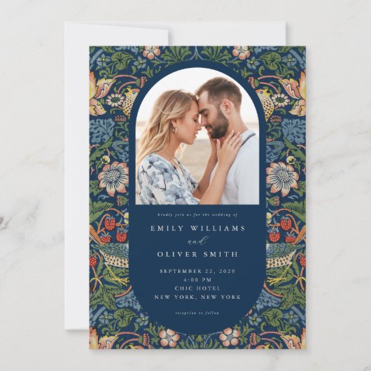 Invitation William Morris Strawberry Thief Mariage photo (Devant)