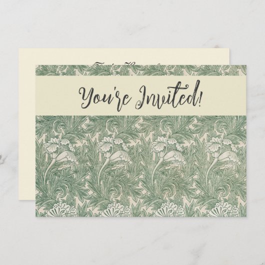 Invitation William Morris tulip fond textile vert (Devant / Derrière)