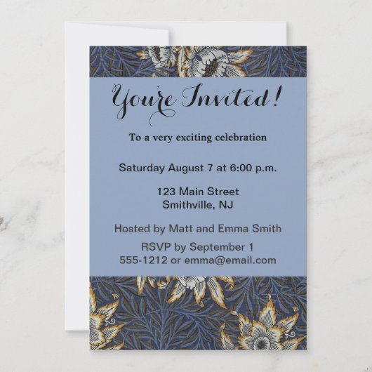 Invitation William Morris Tulip Willow Blue Motif (Devant)