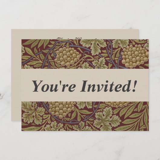 Invitation William Morris Vine Grappe Rouge Vert Art (Devant / Derrière)