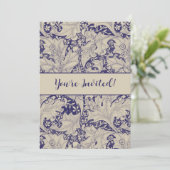 Invitation William Morris Wallflower bleu damas floral (Debout devant)