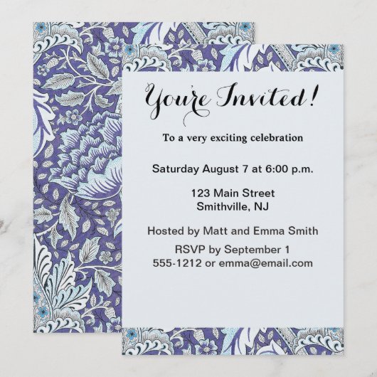 Invitation William Morris Windrush fleurs bleues (Devant / Derrière)