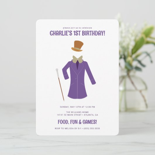 Invitation Willy Wonka & Chocolate Factory Anniversaire (Debout devant)