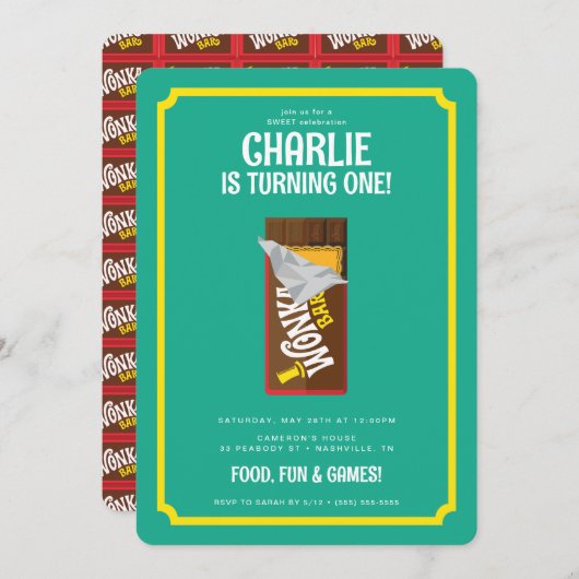 Invitation Willy Wonka & Chocolate Factory Anniversaire (Devant / Derrière)