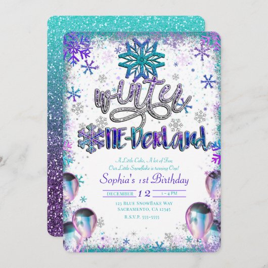 Invitation Winder One derland Wonderland 1er anniversaire fêt (Devant / Derrière)