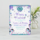 Invitation Winder Wonderland Turquoise violet fête d'annivers (Debout devant)