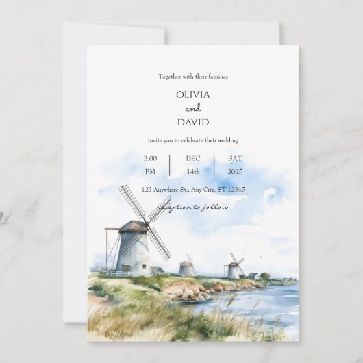 Invitation Windmills rustiques côtiers Vue mer Mariage arrièr (Devant)