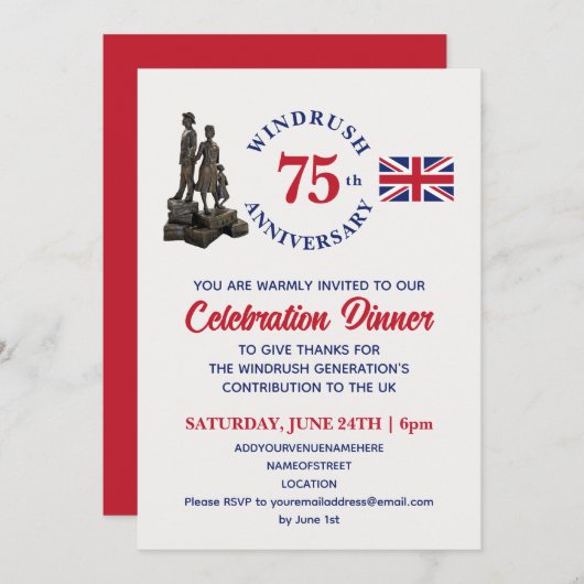 Invitation WINDRUSH 75e anniversaire Union Jack (Devant / Derrière)