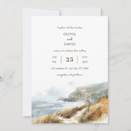 Invitation Windswept Cliffs Coastal Trail View Beach Wedding (Devant)