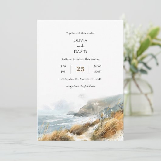 Invitation Windswept Cliffs Coastal Trail View Beach Wedding (Debout devant)