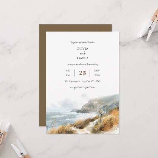 Invitation Windswept Cliffs Coastal Trail View Beach Wedding (Devant/Arrière en situation)