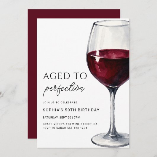 Invitation Wine Aged To Perfection Adult Birthday Party (Devant / Derrière)