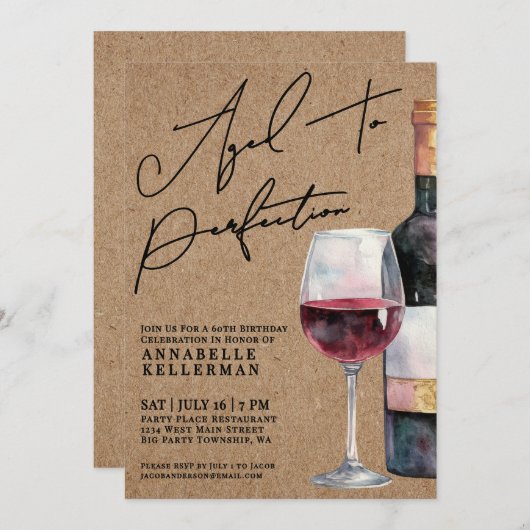 Invitation Wine Aged To Perfection Adult Birthday Party (Devant / Derrière)