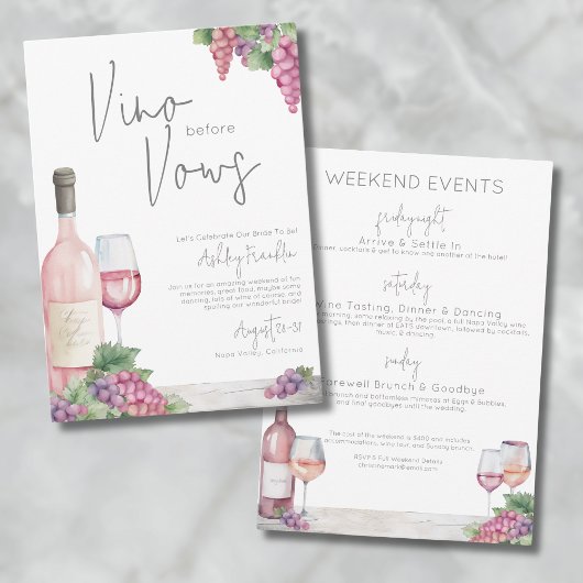 Invitation Wine Bachelorette Vino Vows Girls Week-end