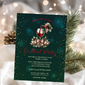 Invitation Wine Bootle Glass Stars Green Christmas Party
